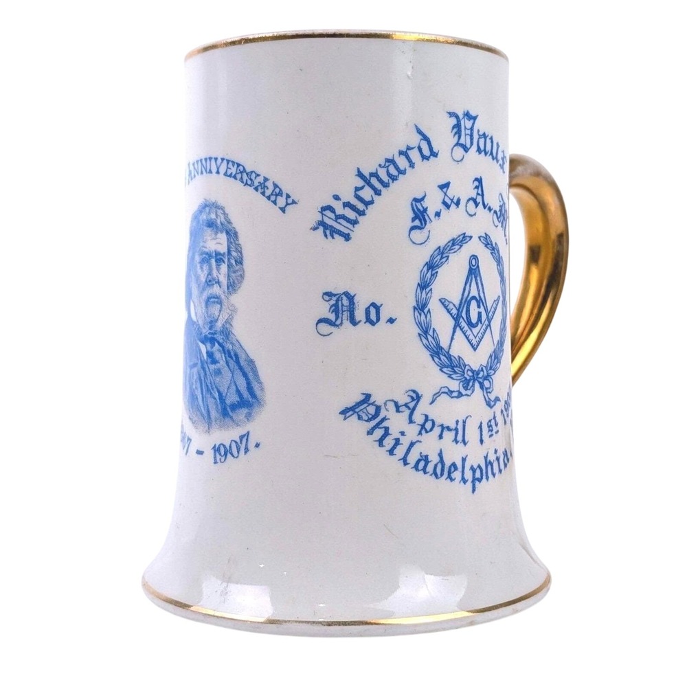 1907 Richard Vaux Lodge 384 Masonic Anniversary Mug Thos Maddock Phila